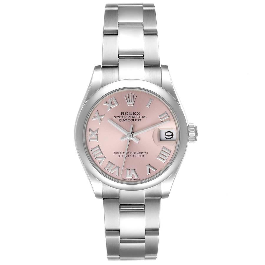 Rolex Datejust Midsize Pink Roman Dial Steel Damenuhr 278240 Ungetragen. Offiziell zertifiziertes Chronometerwerk mit automatischem Aufzug. Austerngehäuse aus Edelstahl mit einem Durchmesser von 31,0 mm. Rolex Logo auf einer Krone. Glatte Lünette