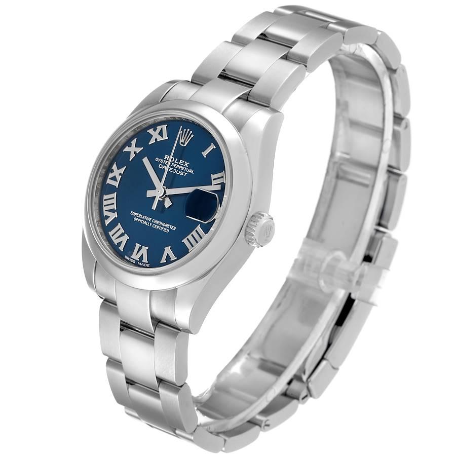 Rolex Datejust Midsize Steel Blue Roman Dial Ladies Watch 178240 Box Card In Excellent Condition In Atlanta, GA