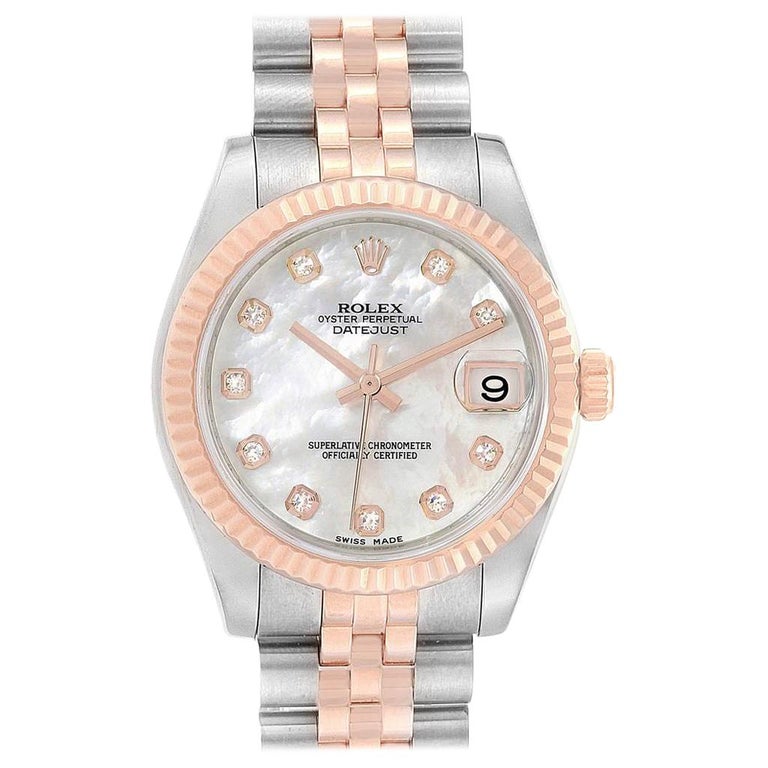 Rolex Datejust Midsize Steel Gold Mother of Pearl Diamond Ladies Watch  178271 For Sale at 1stDibs