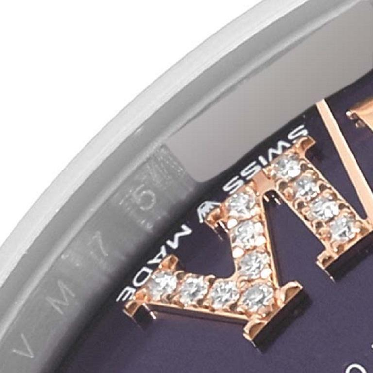 Rolex Datejust Midsize Steel Rose Gold Diamond Dial Ladies Watch 278241 Box Card. Mouvement automatique à remontage automatique, officiellement certifié chronomètre, avec fonction de date rapide. Boîtier oyster en acier inoxydable de 31.0 mm de