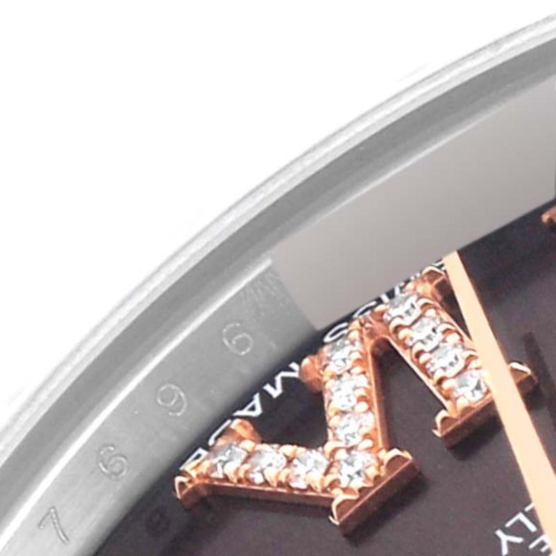 Rolex Datejust Midsize Steel Rose Gold Diamond Ladies Watch 178341 Box Card. Mouvement automatique à remontage automatique, officiellement certifié chronomètre, avec fonction de date rapide. Boîtier en acier inoxydable et en or rose 18 carats de 31