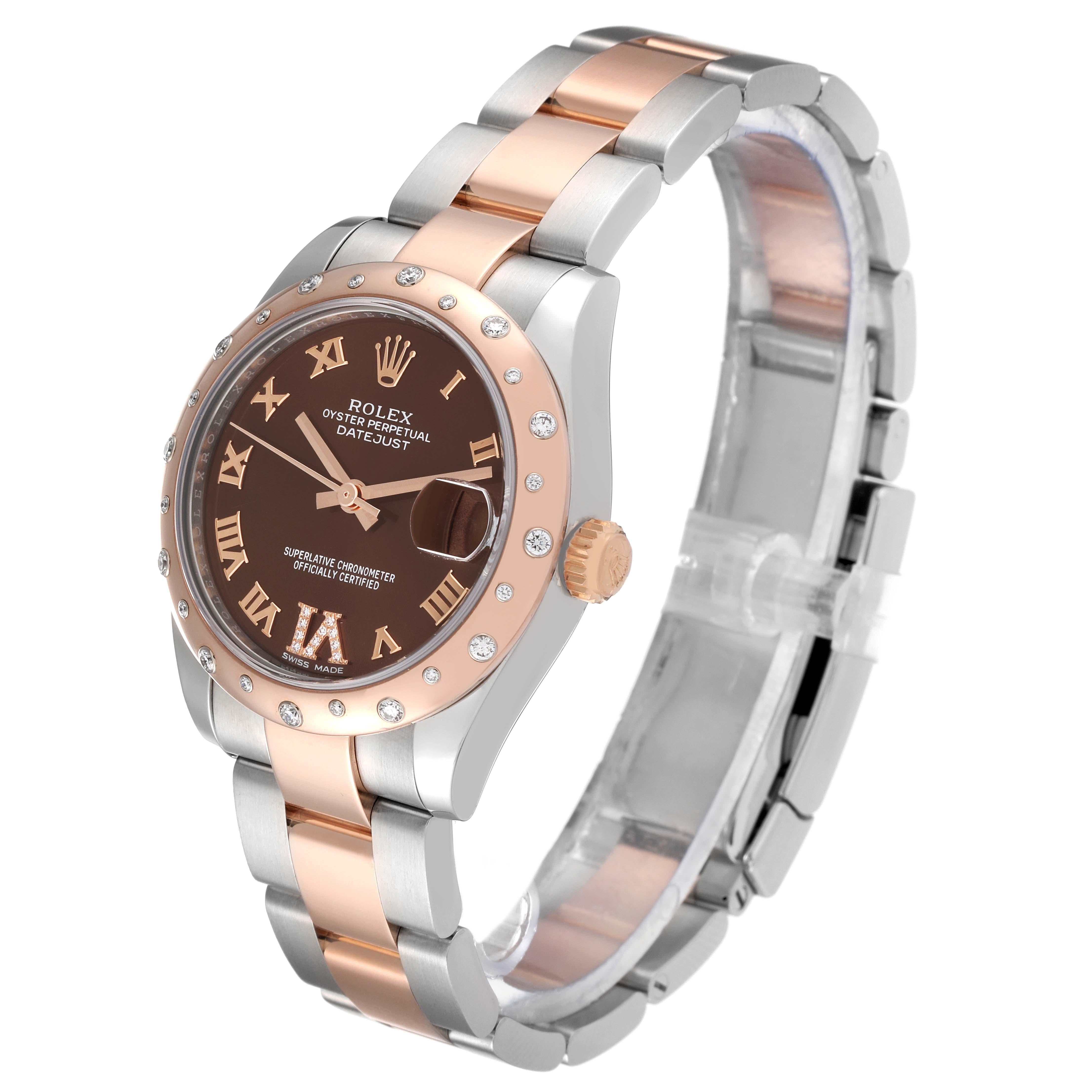 Rolex Datejust Midsize Steel Rose Gold Diamond Ladies Watch 178341 In Excellent Condition In Atlanta, GA
