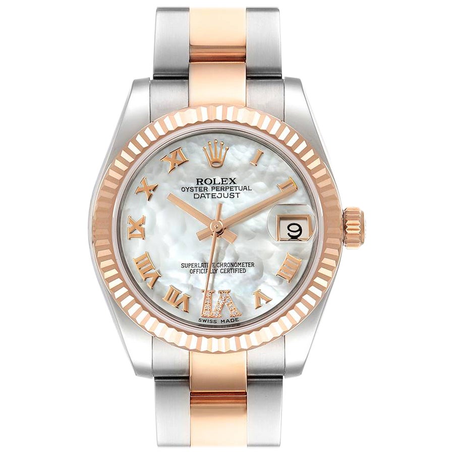 Rolex Datejust Midsize Steel Rose Gold MOP Diamond Watch 178271 Box Card For Sale