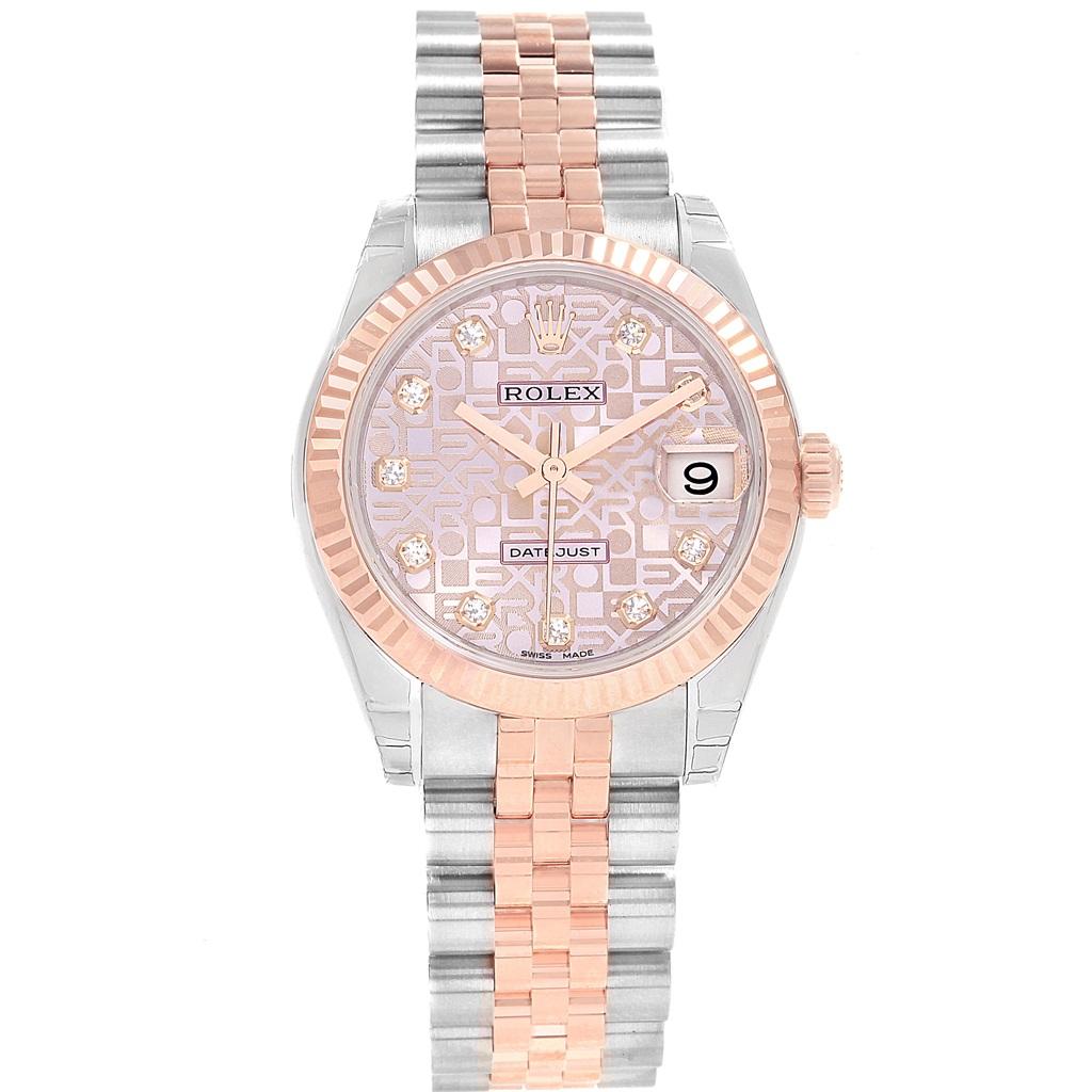Rolex Datejust Midsize Steel Rose Gold White Roman Dial Watch 178271 Unworn. Officially certified chronometer automatic self-winding movement. Stainless steel oyster case 31 mm in diameter. Rolex logo on 18K rose gold crown. 18k rose gold fluted