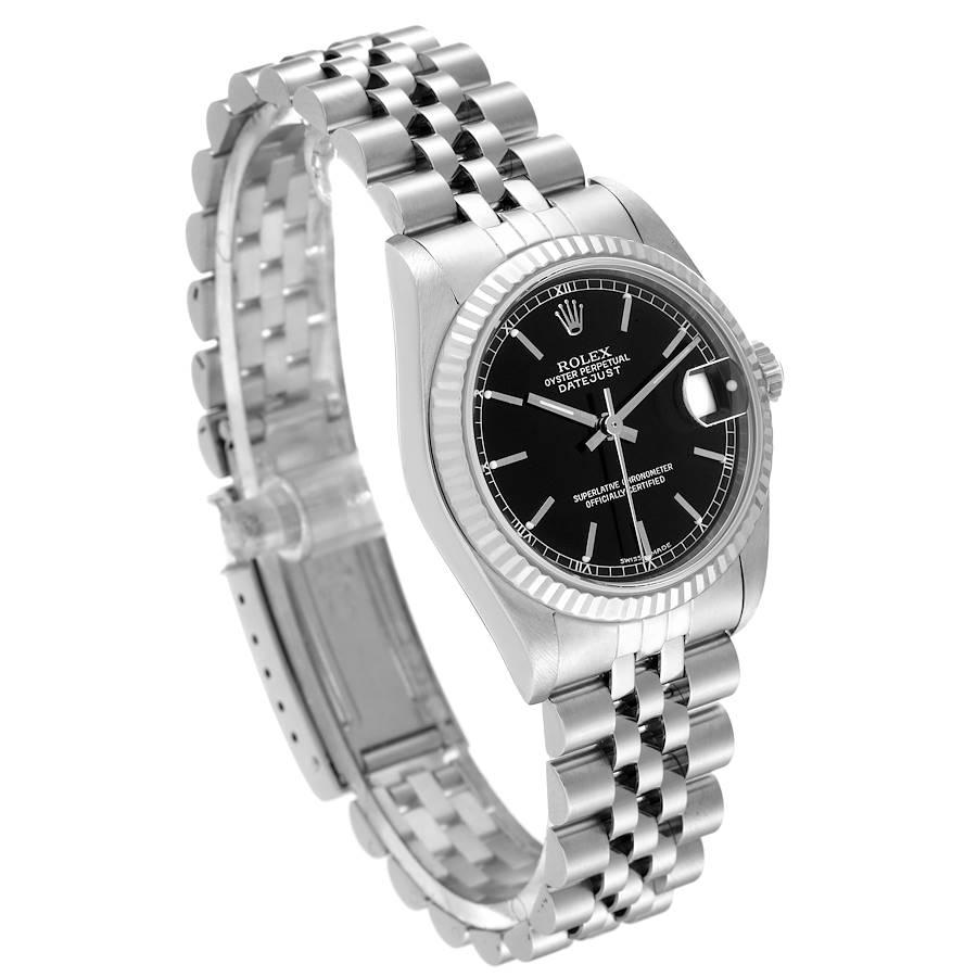 Rolex Montre Datejust de taille moyenne en acier et or blanc avec cadran noir, pour femmes 78274 Excellent état - En vente à Atlanta, GA