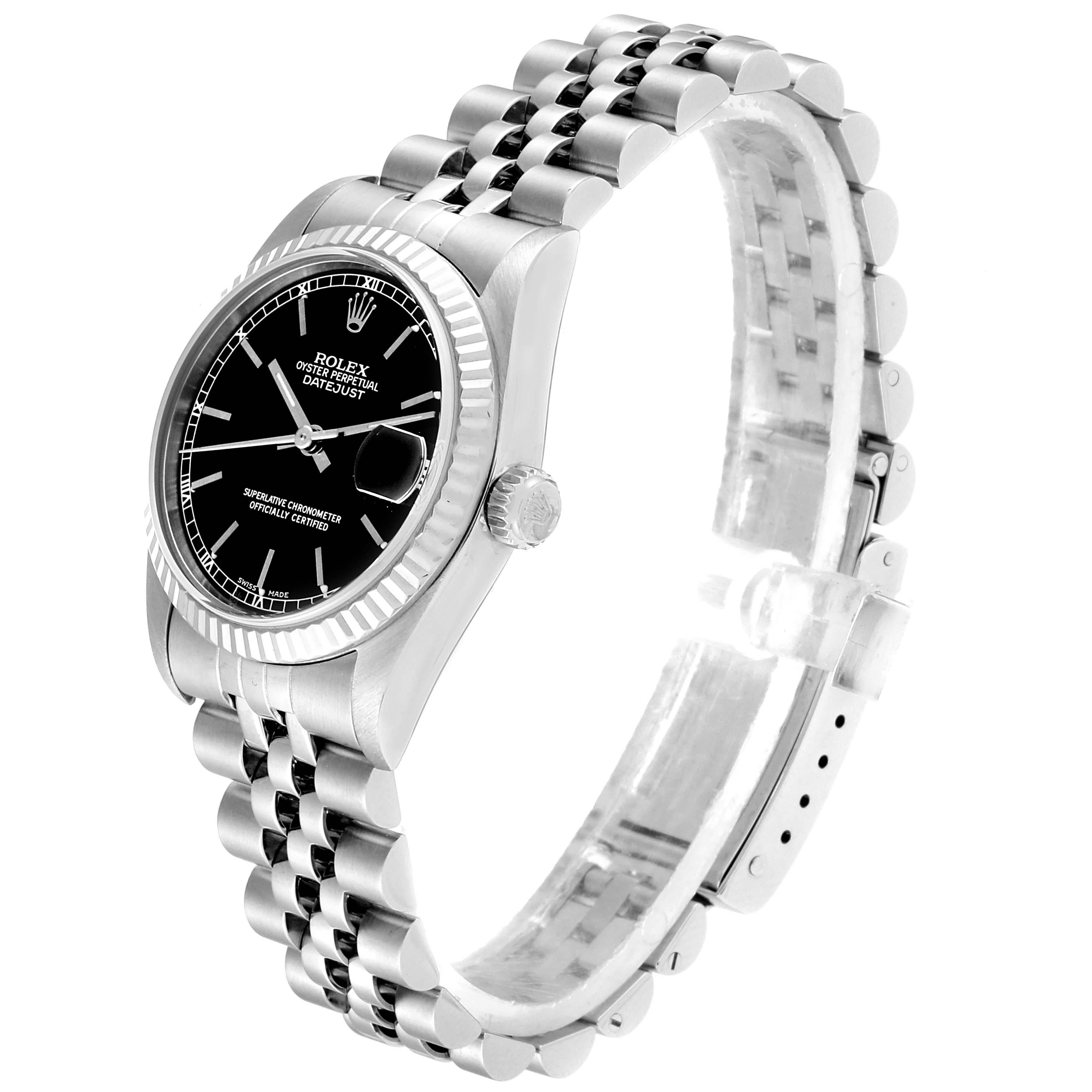 Women's Rolex Datejust Midsize Steel White Gold Black Dial Ladies Watch 78274