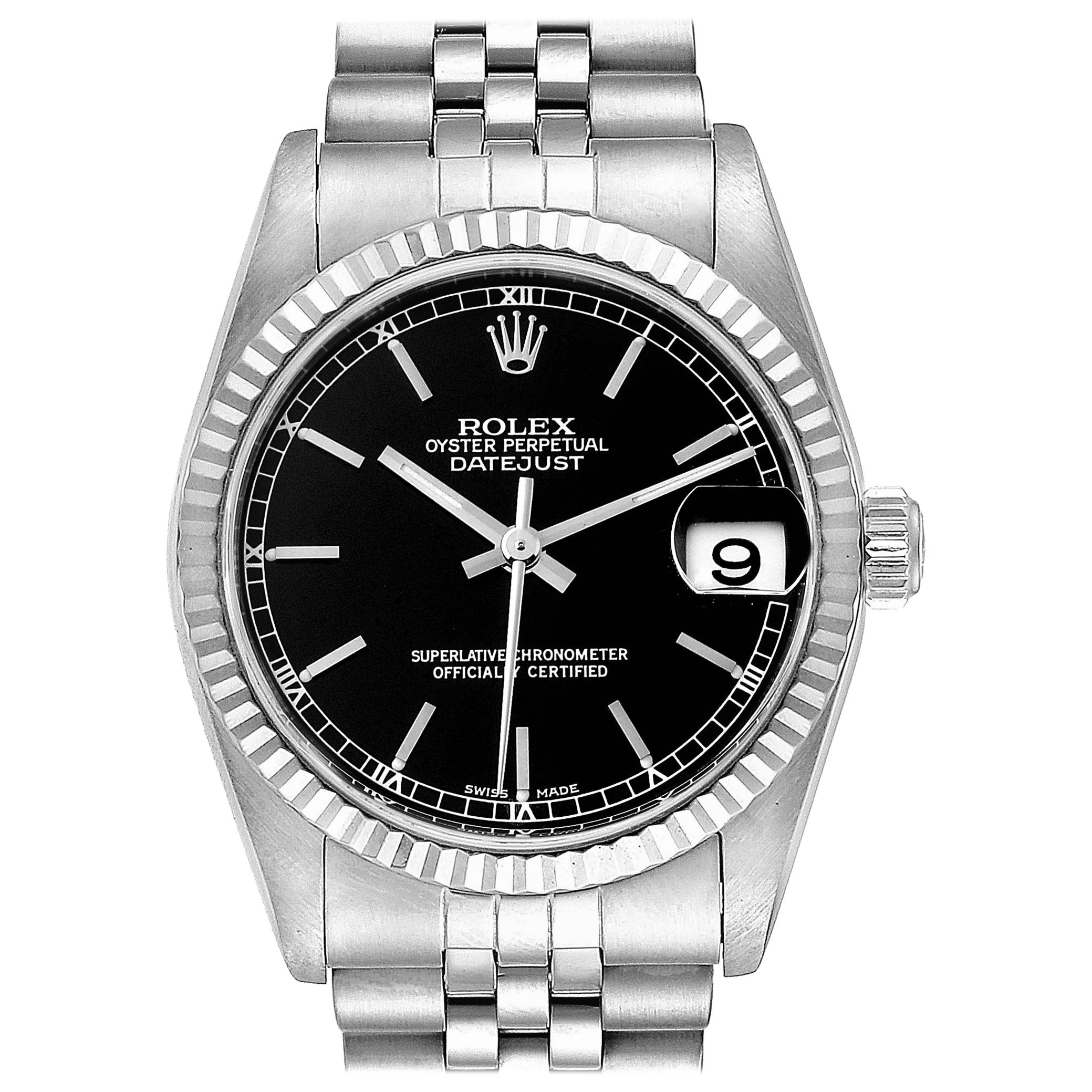 Rolex Datejust Midsize Steel White Gold Black Dial Ladies Watch 78274