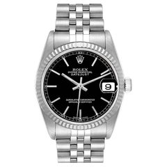 Rolex Montre Datejust de taille moyenne en acier et or blanc avec cadran noir, pour femmes 78274