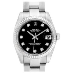 Rolex Datejust Midsize Steel White Gold Black Diamond Dial Watch 178274
