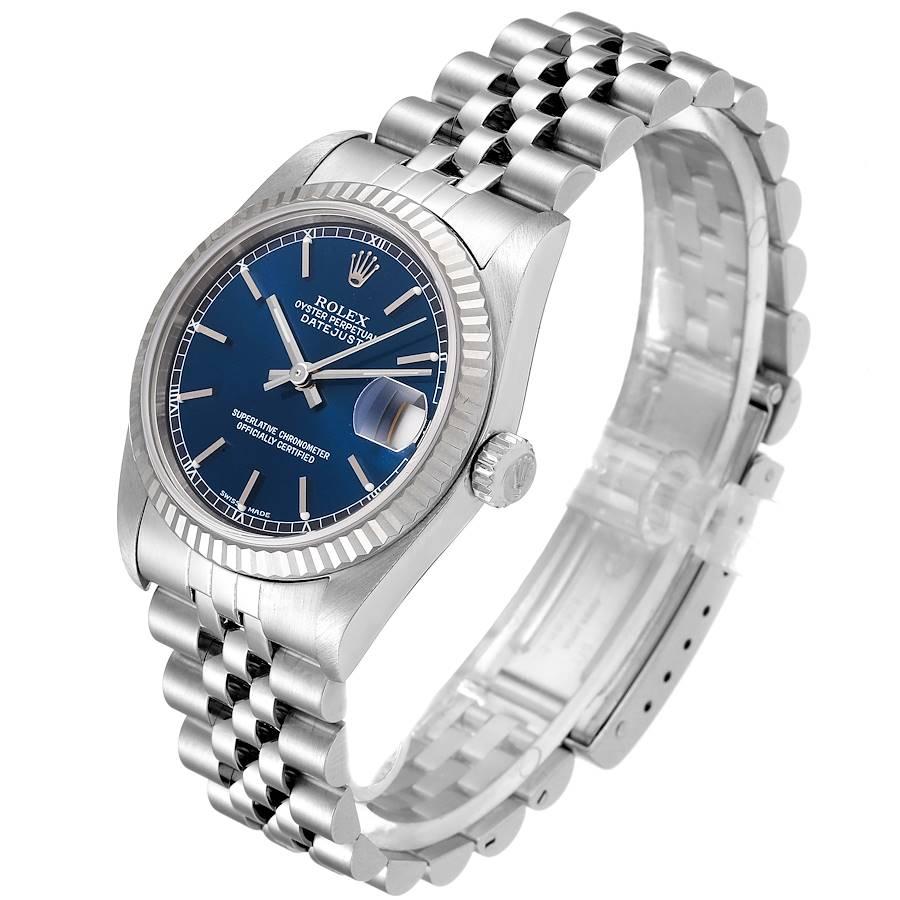Rolex Datejust Midsize Steel White Gold Blue Dial Ladies Watch 78274 In Excellent Condition For Sale In Atlanta, GA