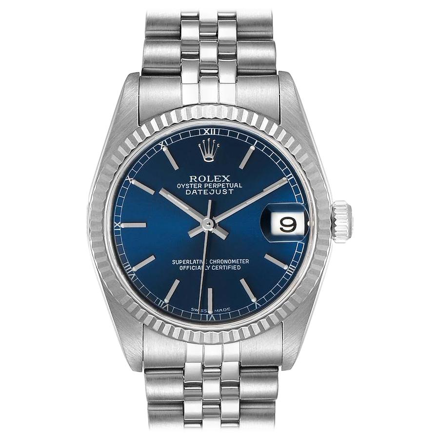Rolex Datejust Midsize Steel White Gold Blue Dial Ladies Watch 78274 For  Sale at 1stDibs