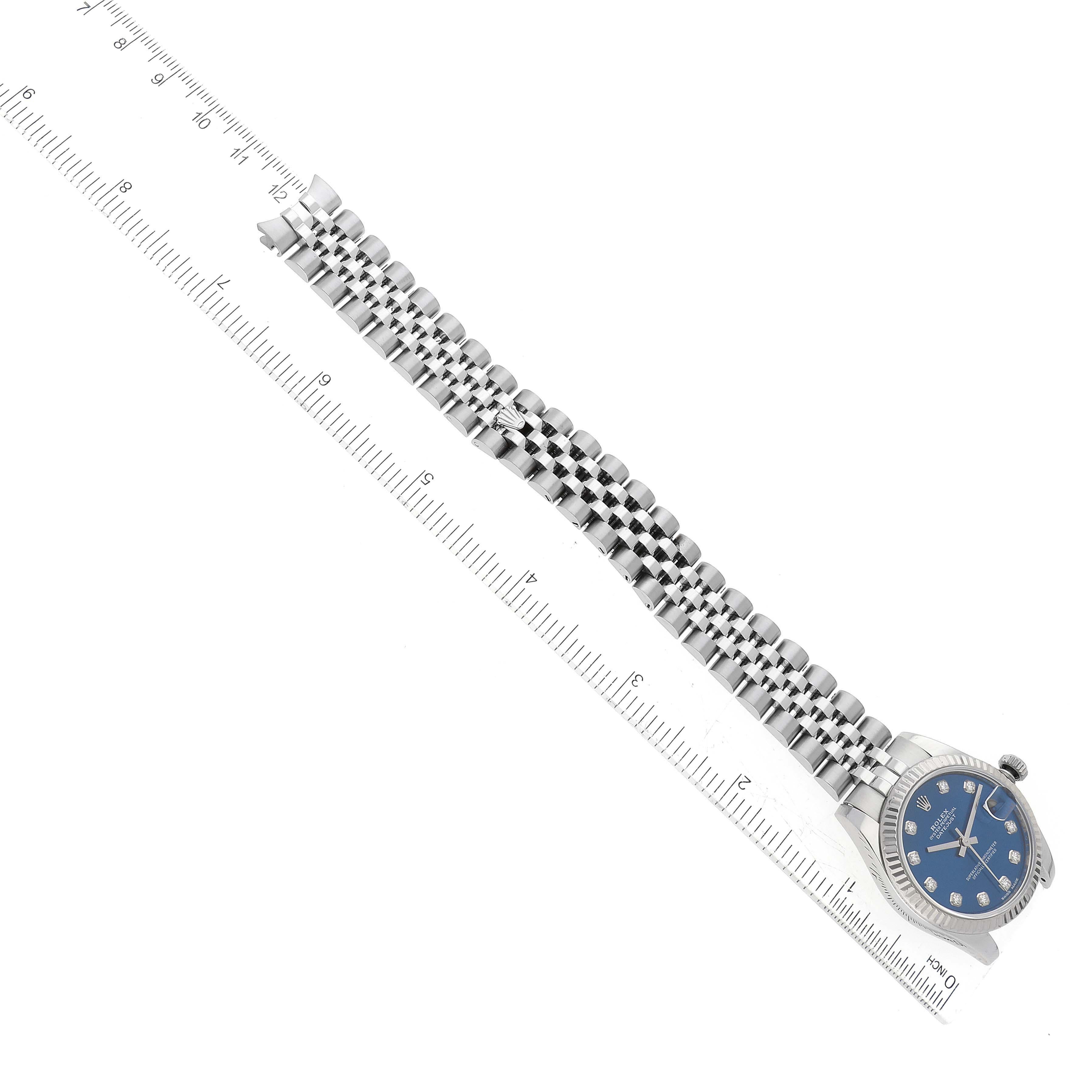 Rolex Datejust Midsize Steel White Gold Blue Diamond Dial Ladies Watch 178274 For Sale 7