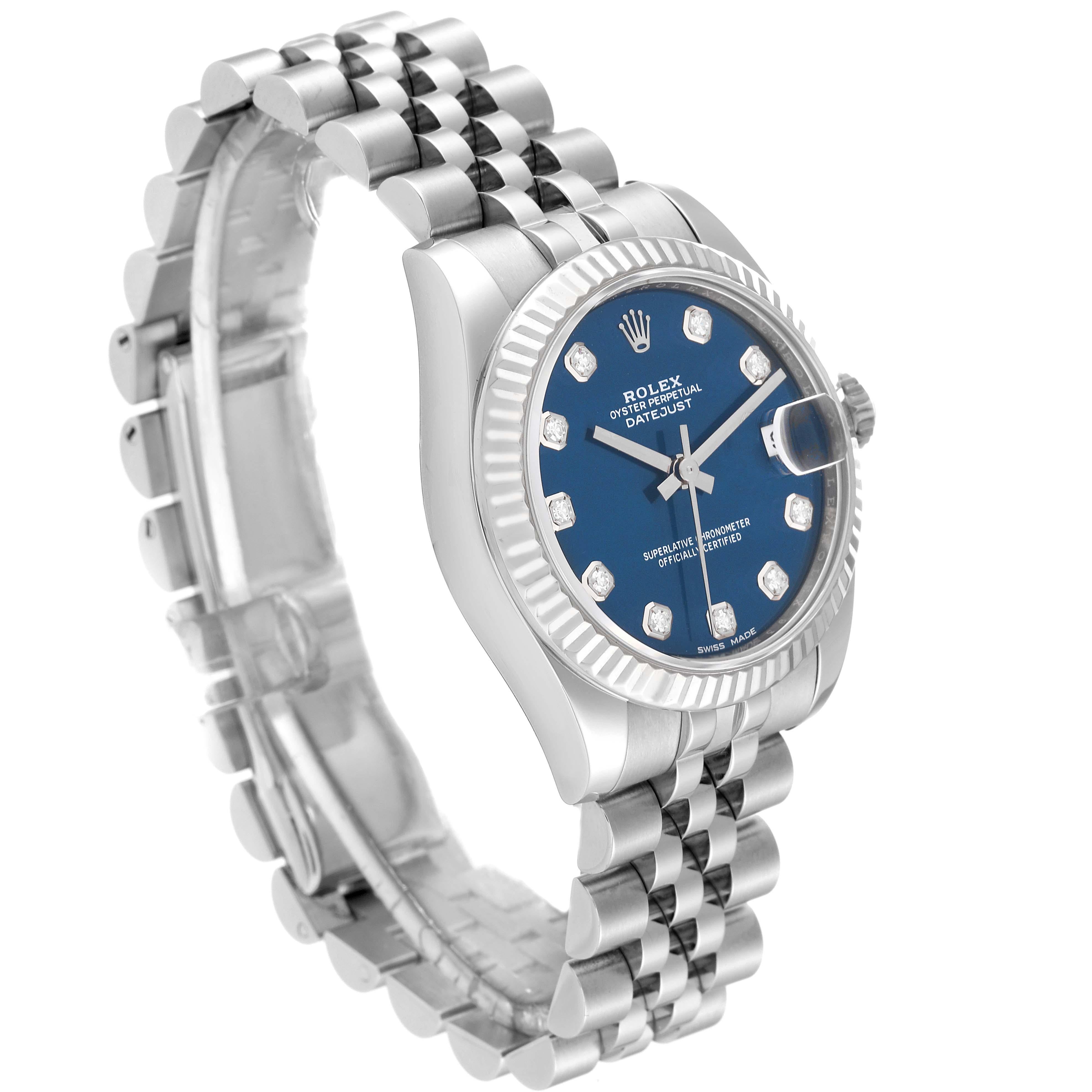 Rolex Datejust Midsize Steel White Gold Blue Diamond Dial Ladies Watch 178274 For Sale 2