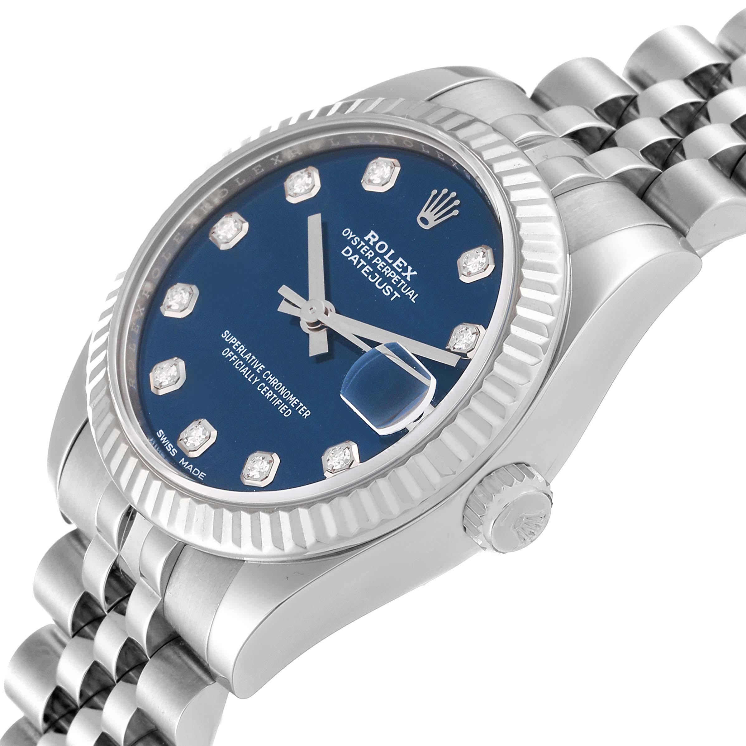 Rolex Datejust Midsize Steel White Gold Blue Diamond Dial Ladies Watch 178274 For Sale 4