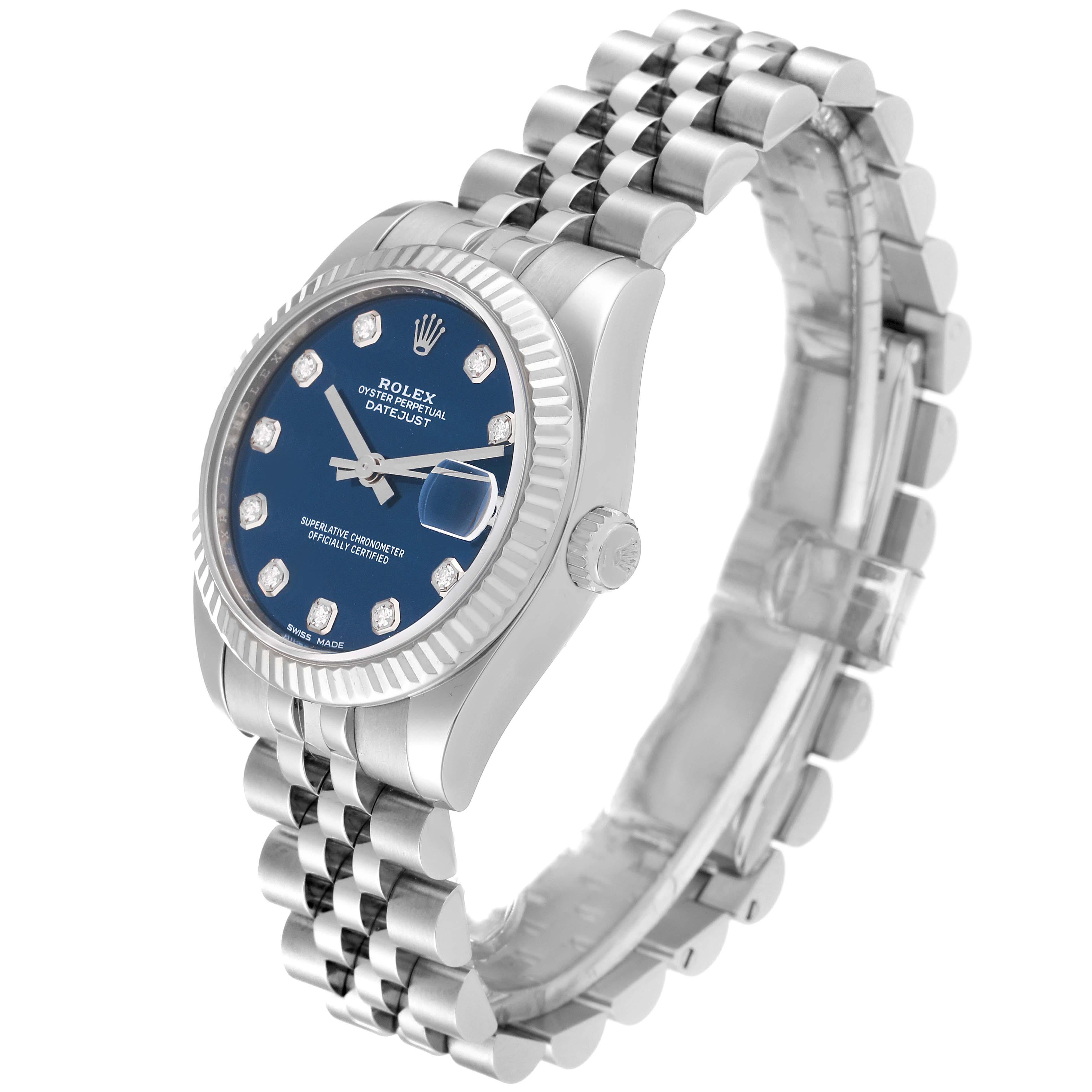 Rolex Datejust Midsize Steel White Gold Blue Diamond Dial Ladies Watch 178274 For Sale 5