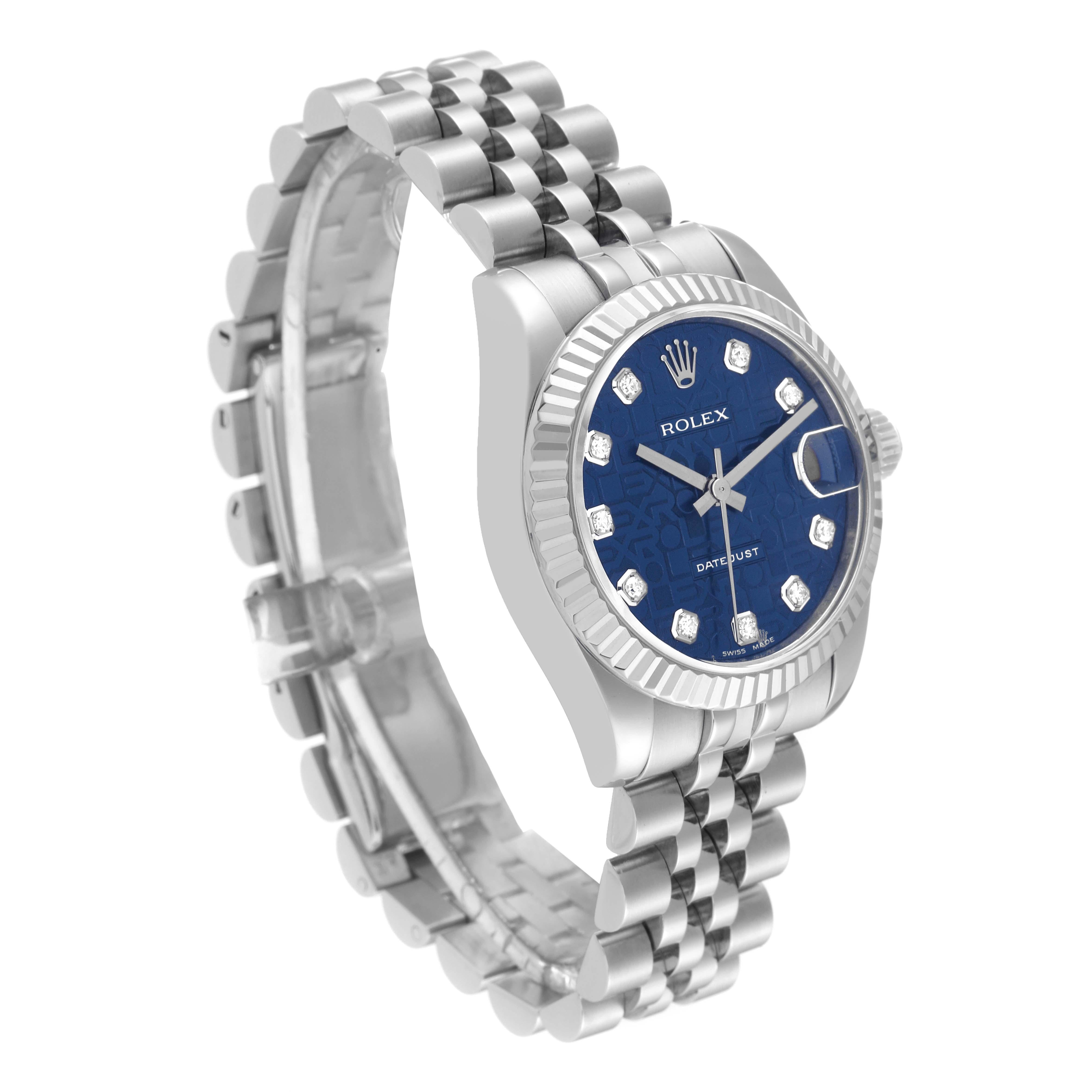 Rolex Datejust Midsize Steel White Gold Blue Diamond Dial Ladies Watch In Excellent Condition In Atlanta, GA