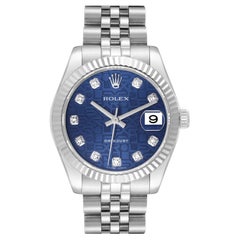 Rolex Datejust Midsize Steel White Gold Blue Diamond Dial Ladies Watch