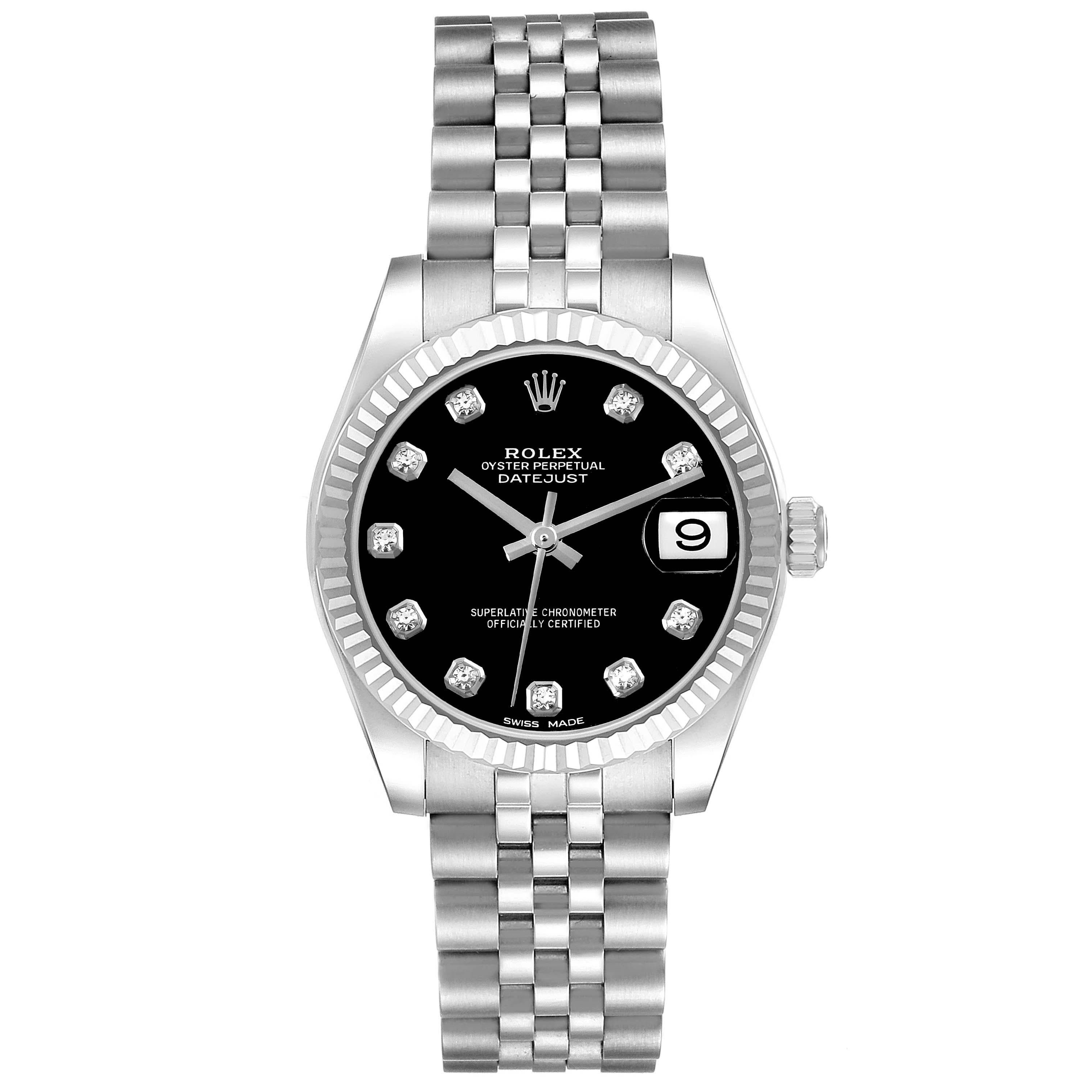 Women's Rolex Datejust Midsize Steel White Gold Diamond Dial Ladies Watch 178274 For Sale