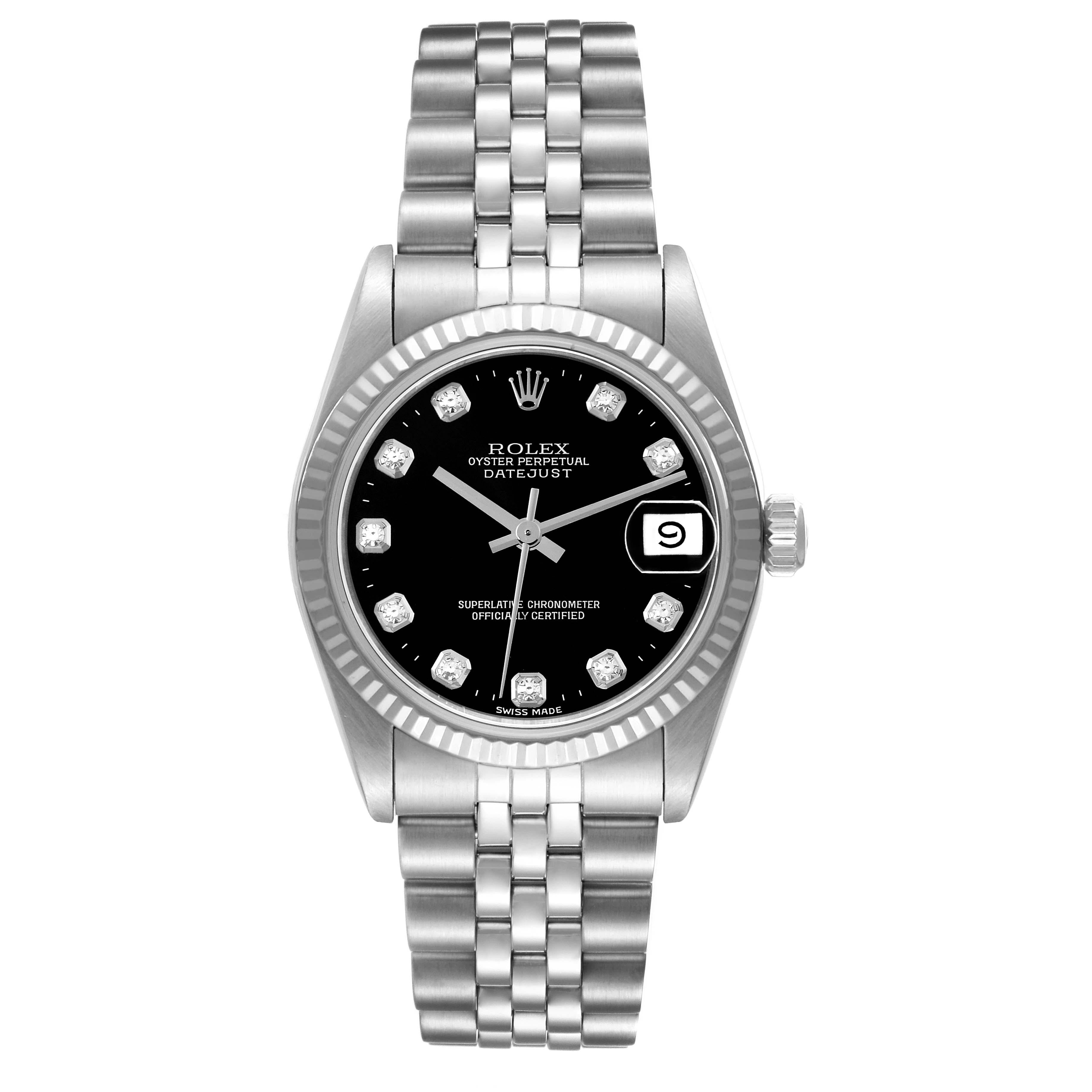 Rolex Datejust Midsize Steel White Gold Diamond Dial Ladies Watch 68274 For Sale 7