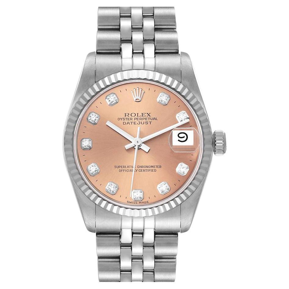 Rolex Datejust Midsize Steel White Gold Diamond Dial Ladies Watch 68274 For Sale