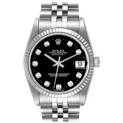 Rolex Datejust Midsize Steel White Gold Diamond Dial Ladies Watch 68274 Papers