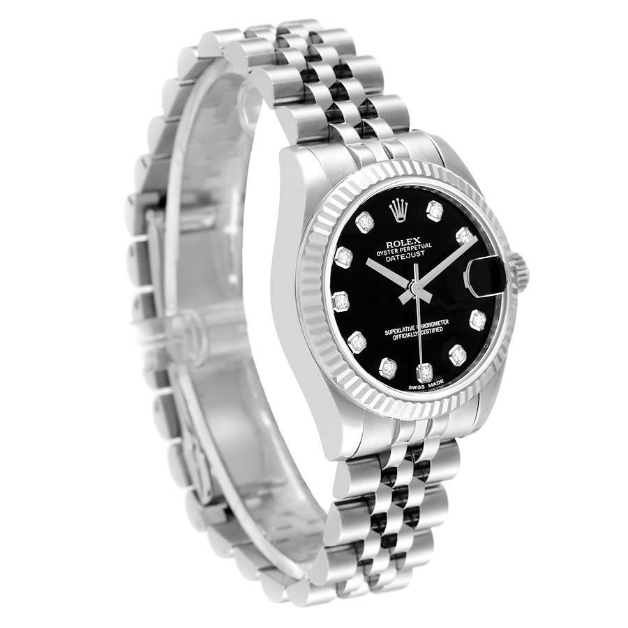 Rolex Datejust Midsize Steel White Gold Diamond Dial Watch 178274 Box Card In Excellent Condition In Atlanta, GA