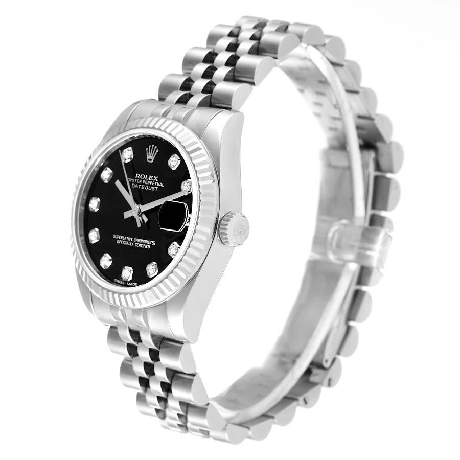 Women's Rolex Datejust Midsize Steel White Gold Diamond Dial Watch 178274 Box Card