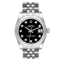 Rolex Datejust Midsize Steel White Gold Diamond Dial Watch 178274 Box Card