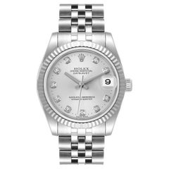 Rolex Datejust Midsize Steel White Gold Diamond Dial Watch 178274 Box Card