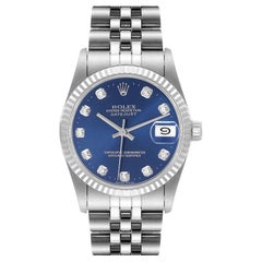 Rolex Datejust Midsize Steel White Gold Diamond Dial Watch 68274 Box Papers