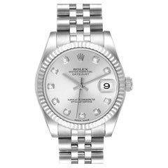Rolex Datejust Midsize Steel White Gold Diamond Ladies Watch 178274 Box Card
