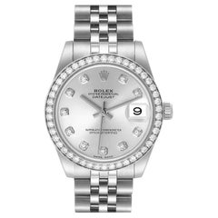 Rolex Datejust Midsize Steel White Gold Diamond Ladies Watch 178384 Box Card