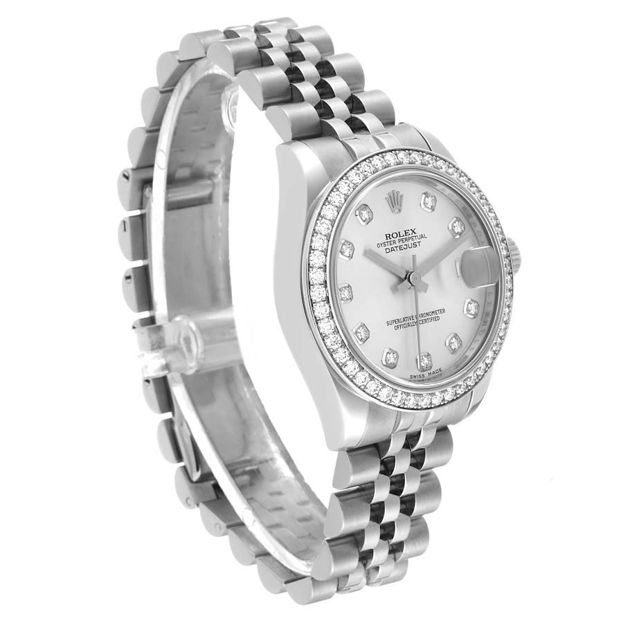 Rolex Montre Datejust de taille moyenne en acier et or blanc avec diamants pour femmes 178384 Bon état - En vente à Atlanta, GA