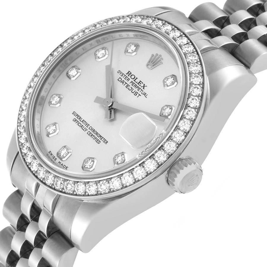 Rolex Montre Datejust de taille moyenne en acier et or blanc avec diamants pour femmes 178384 en vente 1