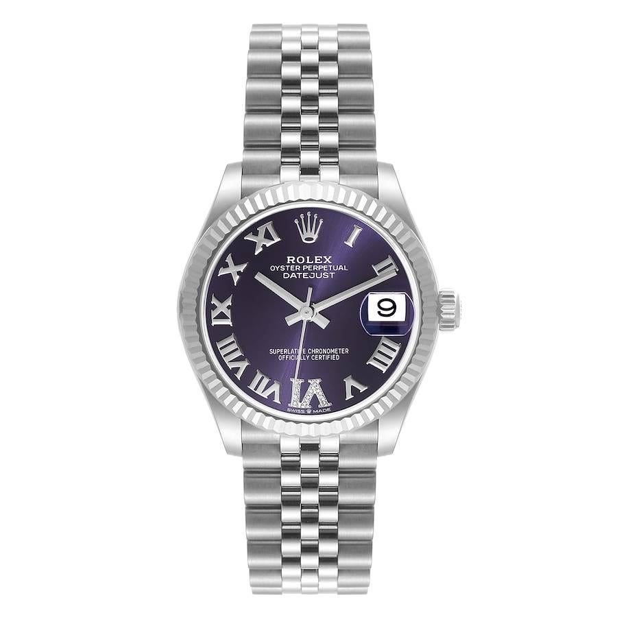 Rolex Datejust Midsize Steel White Gold Diamond Ladies Watch 278274 Box Card. Officially certified chronometer automatic self-winding movement. Stainless steel oyster case 31.0 mm in diameter. Rolex logo on the crown. 18k white gold fluted bezel.