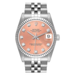 Rolex Datejust Midsize Steel White Gold Diamond Watch 68274 Papers