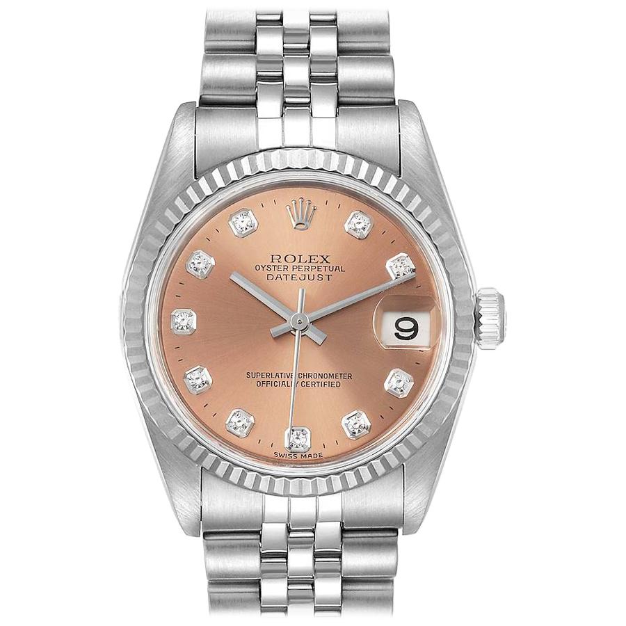 Rolex Datejust Midsize Steel White Gold Diamond Watch 78274 Box Papers For Sale