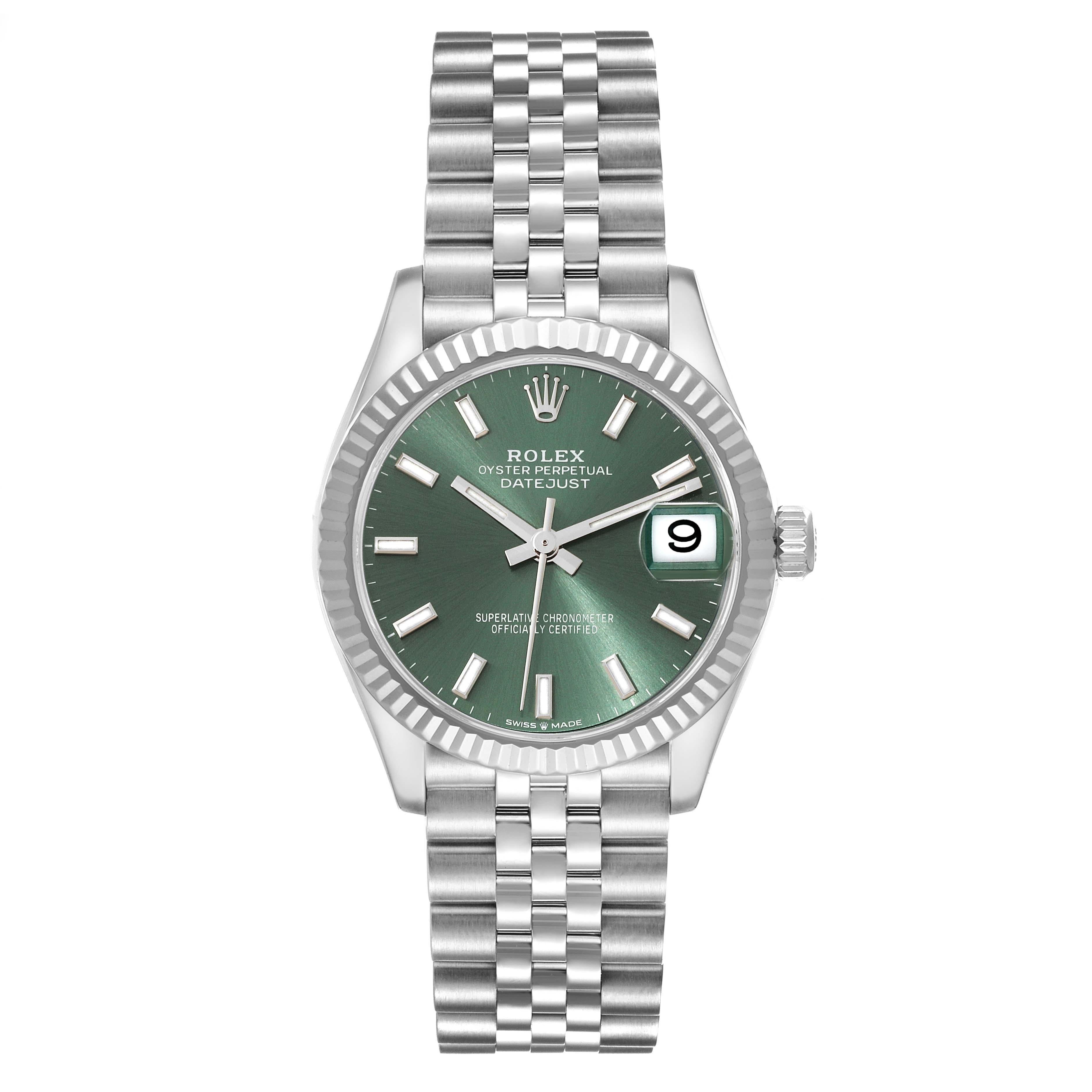 Rolex Datejust Midsize Steel White Gold Mint Green Dial Ladies Watch 278274 Box For Sale 1