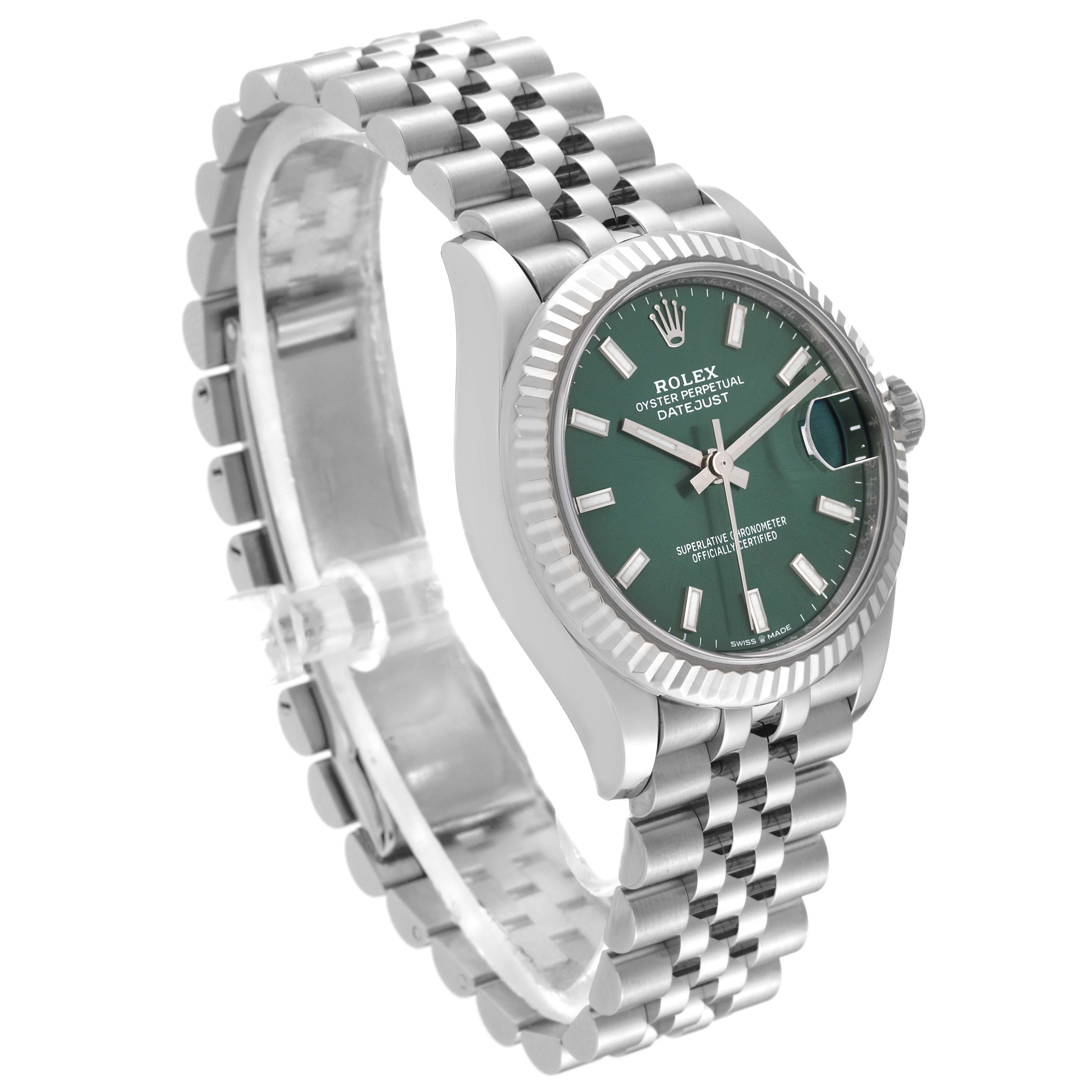 Rolex Datejust Midsize Steel White Gold Mint Green Dial Ladies Watch 278274 Box For Sale 2