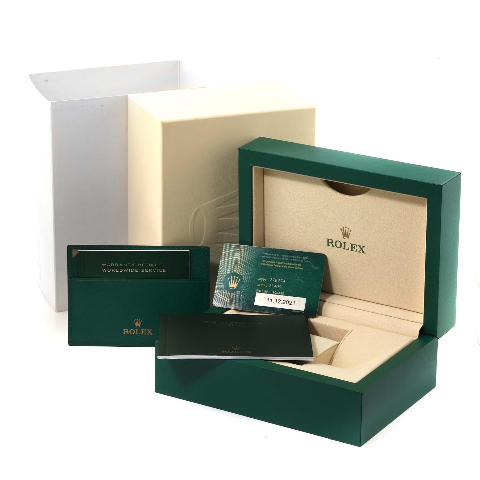 Rolex Montre Datejust de taille moyenne en acier, or blanc, cadran vert menthe 278274, boîte en vente 3