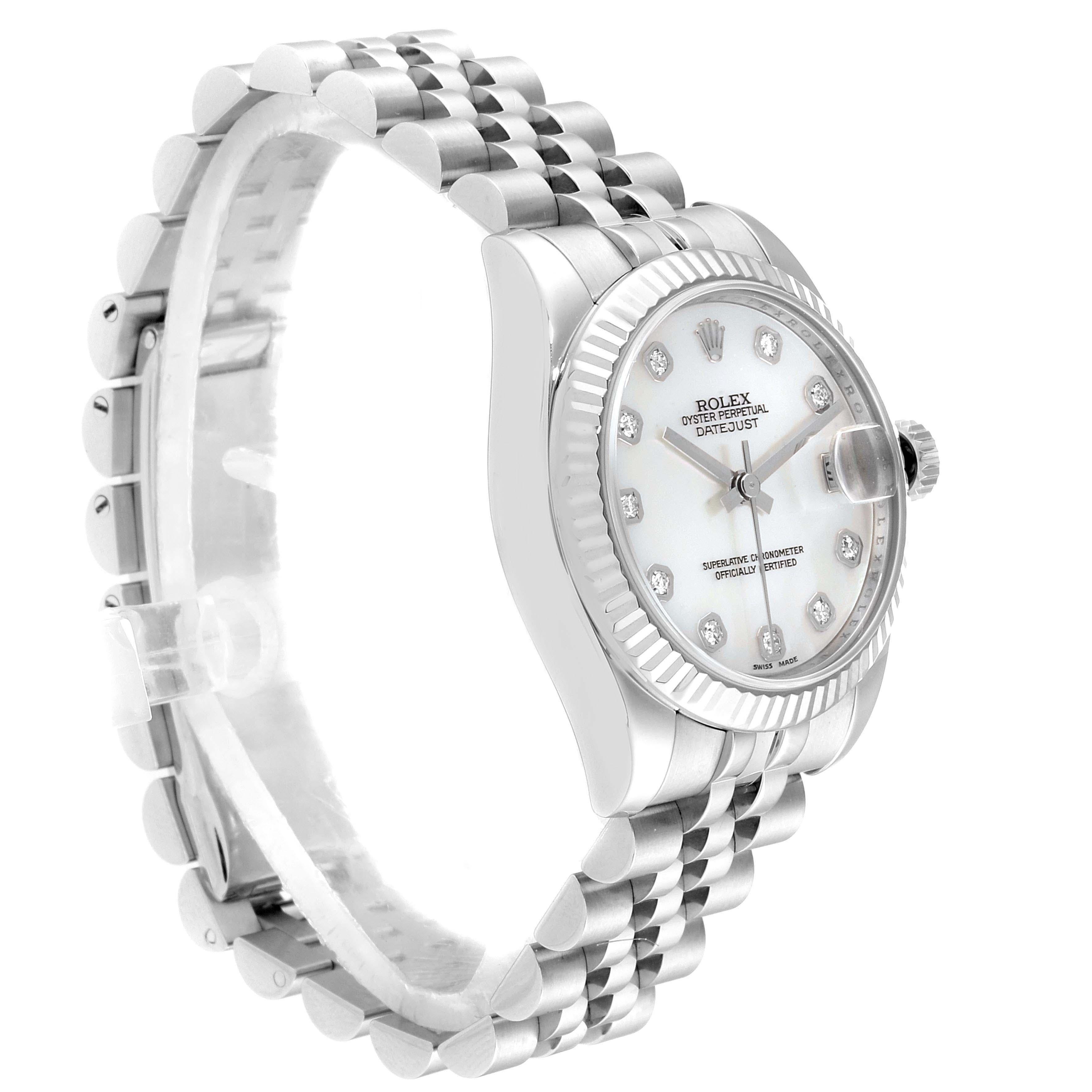 Rolex Datejust Midsize Steel White Gold MOP Diamond Ladies Watch 178274 In Excellent Condition For Sale In Atlanta, GA