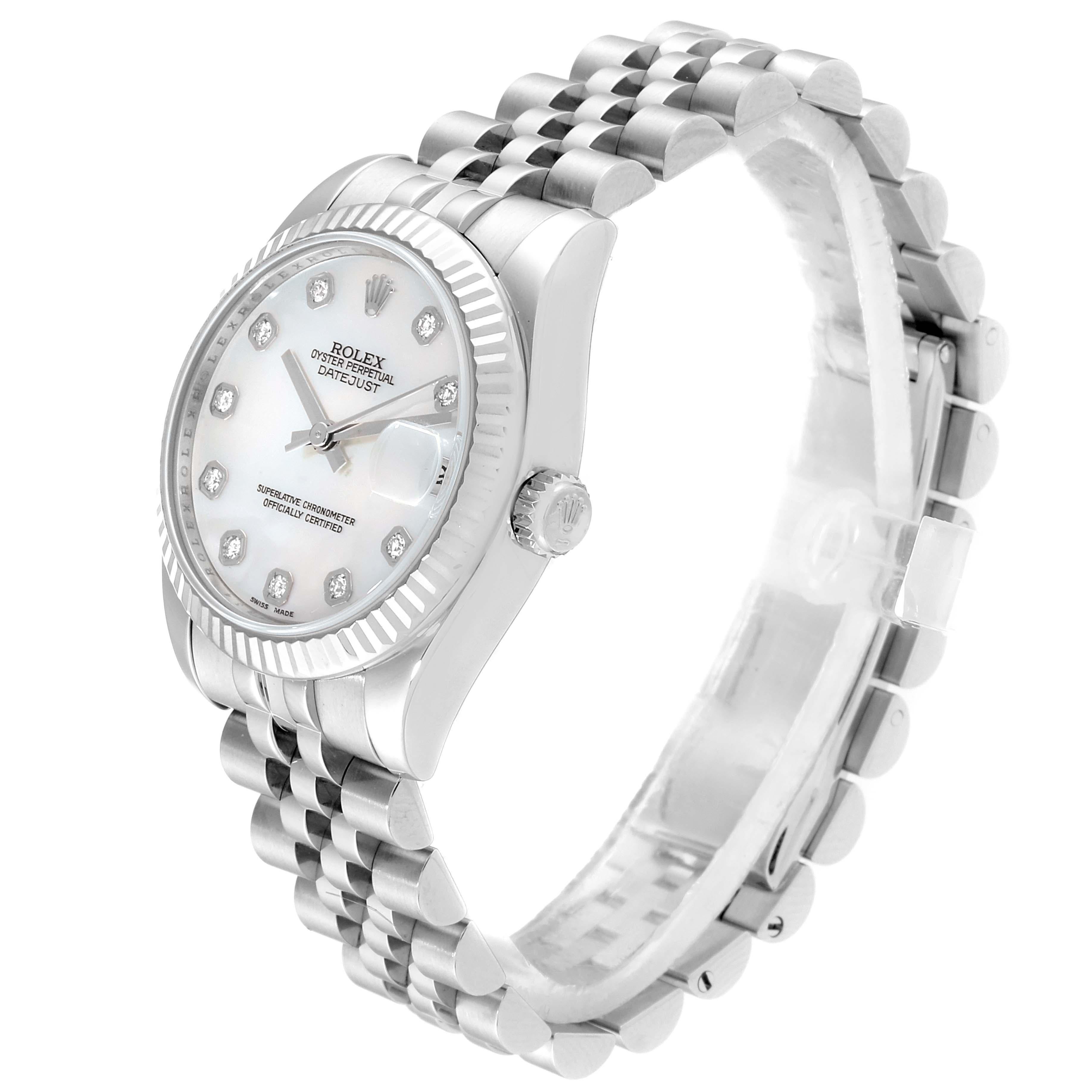 Women's Rolex Datejust Midsize Steel White Gold MOP Diamond Ladies Watch 178274 For Sale
