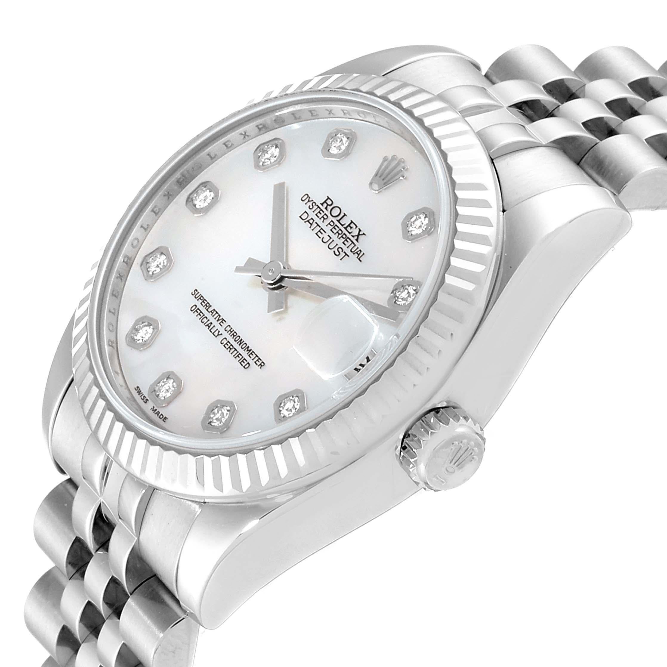 Rolex Datejust Midsize Steel White Gold MOP Diamond Ladies Watch 178274 For Sale 1