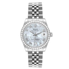 Rolex Datejust Midsize Steel White Gold MOP Diamond Ladies Watch 178384 Box Card