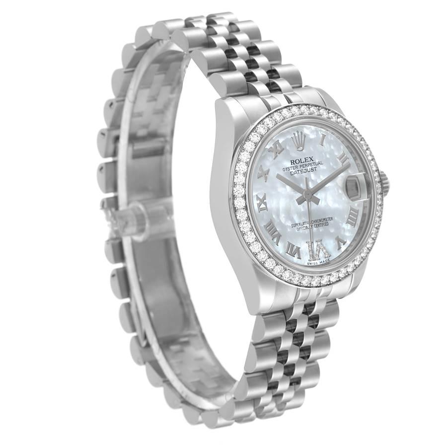 Rolex Datejust Midsize Steel White Gold MOP Diamond Ladies Watch 178384 Box Card In Excellent Condition In Atlanta, GA