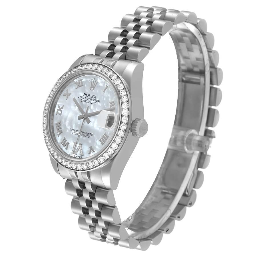 Women's Rolex Datejust Midsize Steel White Gold MOP Diamond Ladies Watch 178384 Box Card