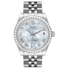 Rolex Datejust Midsize Steel White Gold MOP Diamond Ladies Watch 178384 Box Card