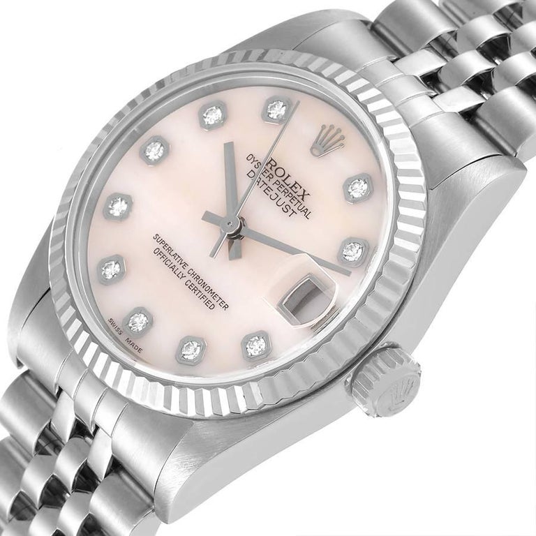 Rolex Datejust Midsize Steel White Gold MOP Diamond Ladies Watch 78274 ...