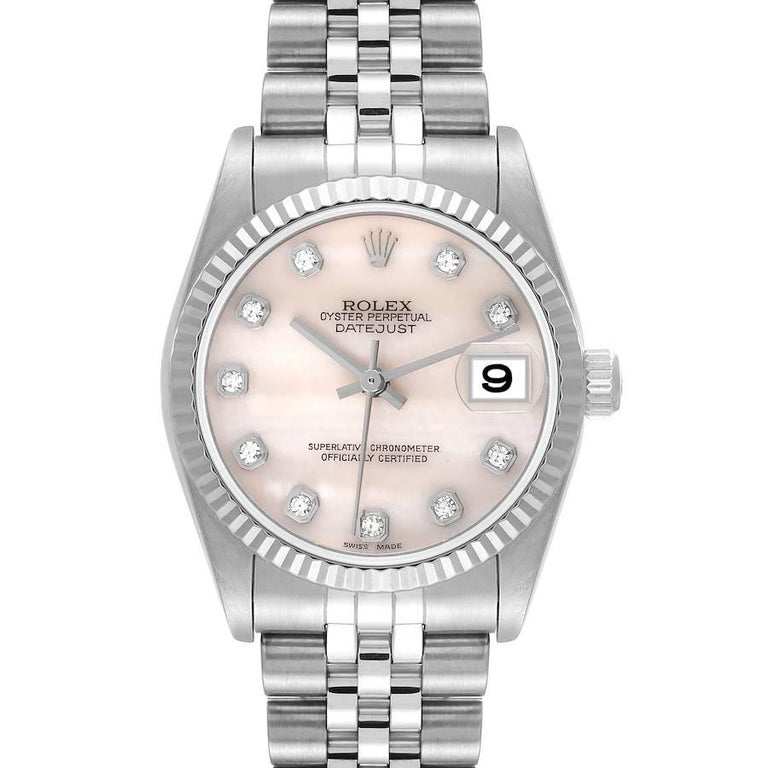 Rolex Datejust Midsize Steel White Gold MOP Diamond Ladies Watch 78274 ...