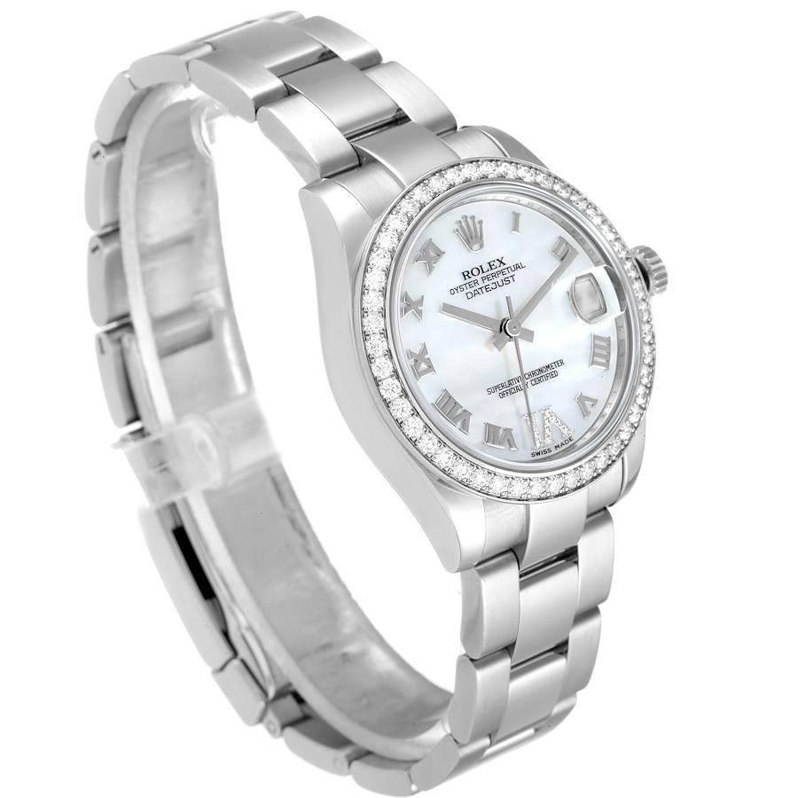 Rolex Datejust Midsize Steel White Gold MOP Diamond Watch 178384 Box Card In Excellent Condition In Atlanta, GA